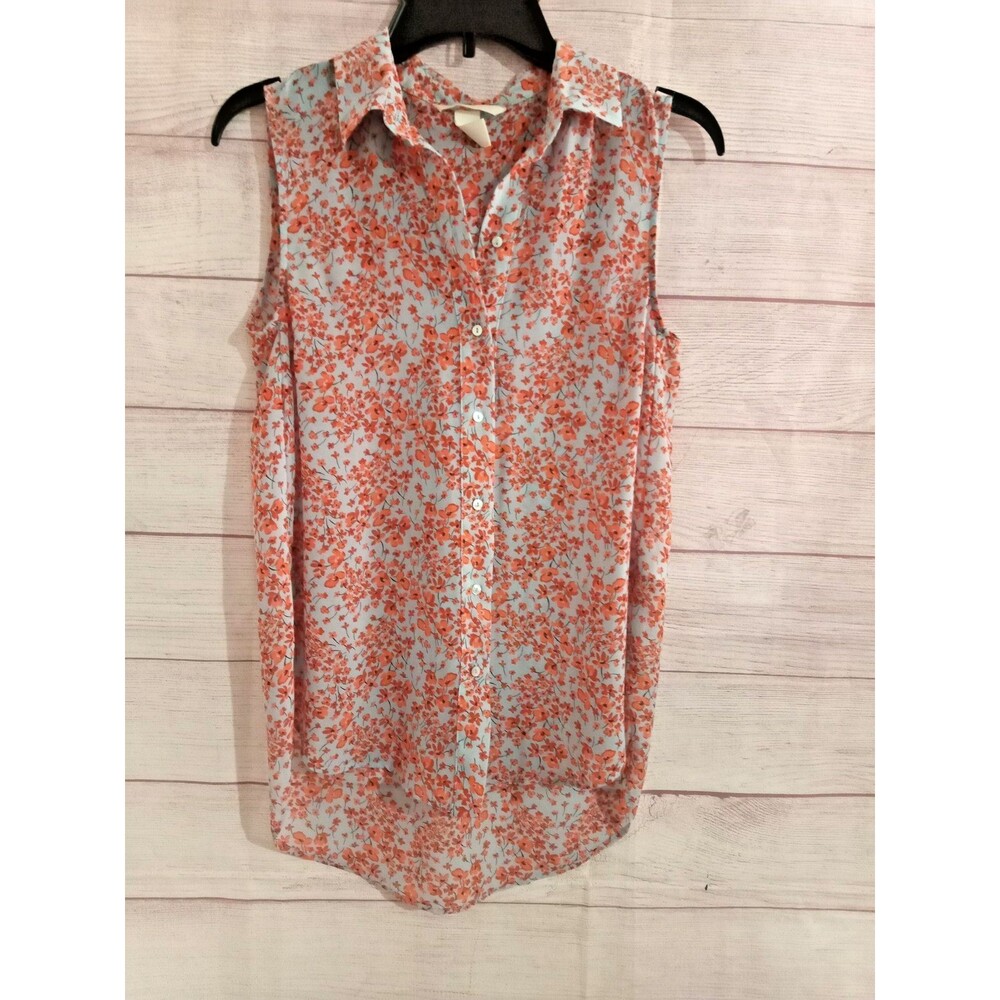 HM Shirt Women's Size 2  Floral Sleeveless Collared Casual  Button Up Hi-Low